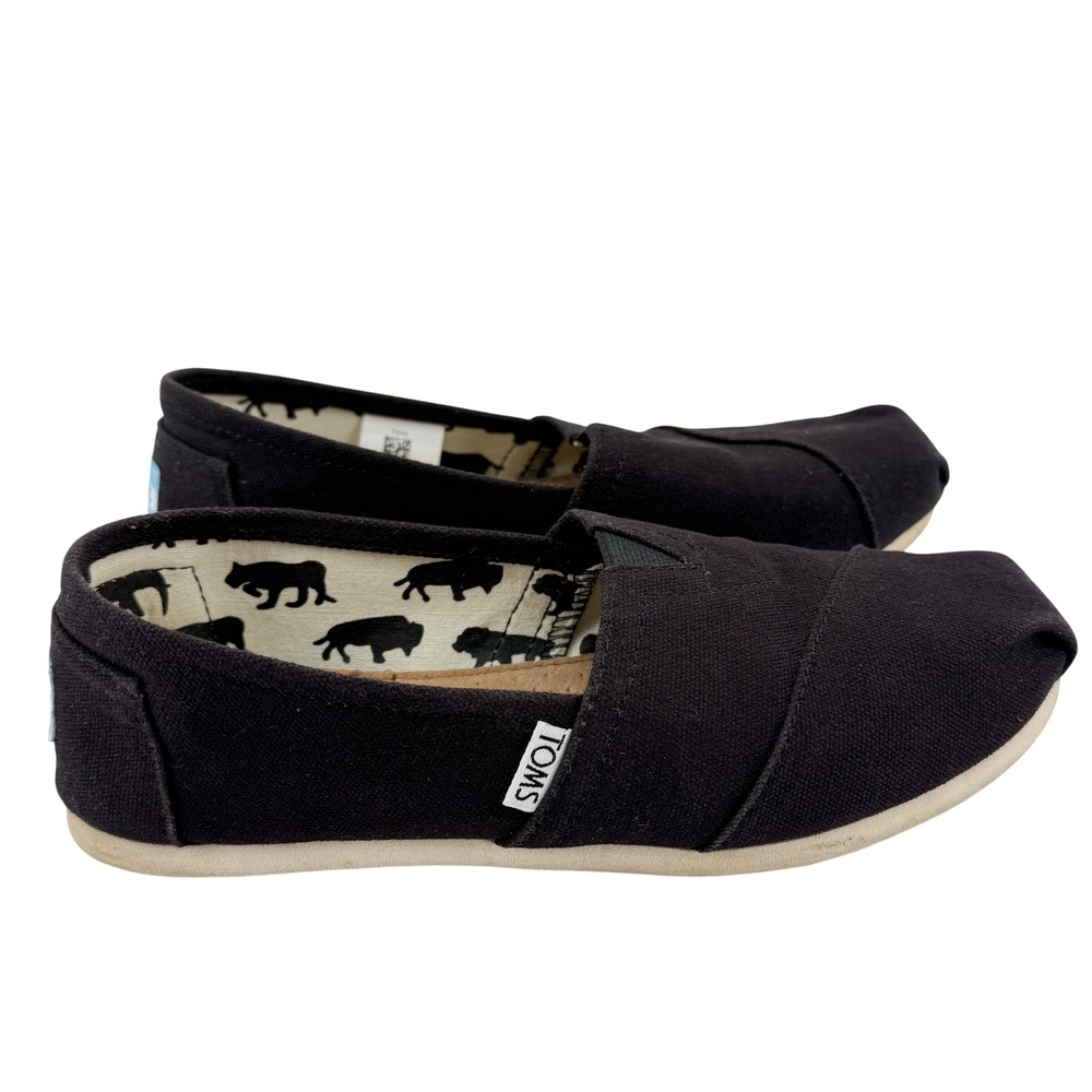 TOMS Black Canvas Classic Alpargata Slip On Shoes Women's Size 6 Comfy Vacation - Picture 5 of 8